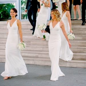 BHLDN Jones V Neck white Crepe dress